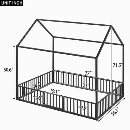 Metal House Bed With Fence And Door