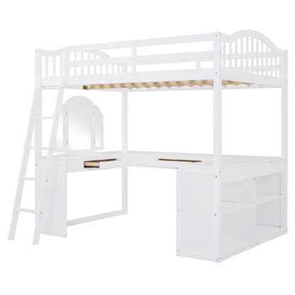 Loft Bed With Drawers, Cabinet, Shelves With Desk