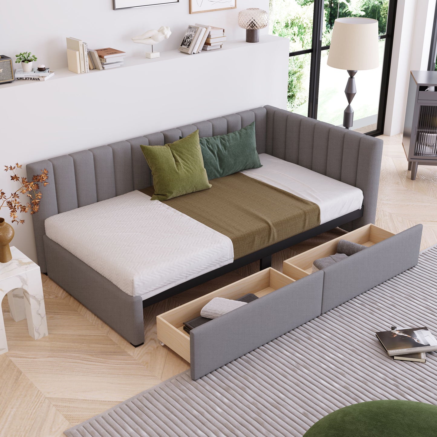 Upholstered Daybed, Sofa Bed Frame, No Box Spring Needed