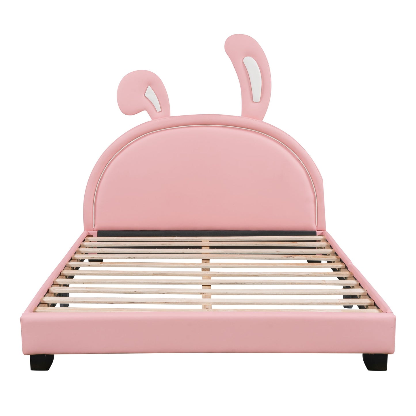 Upholstered Leather Platform Bed With Rabbit Ornament
