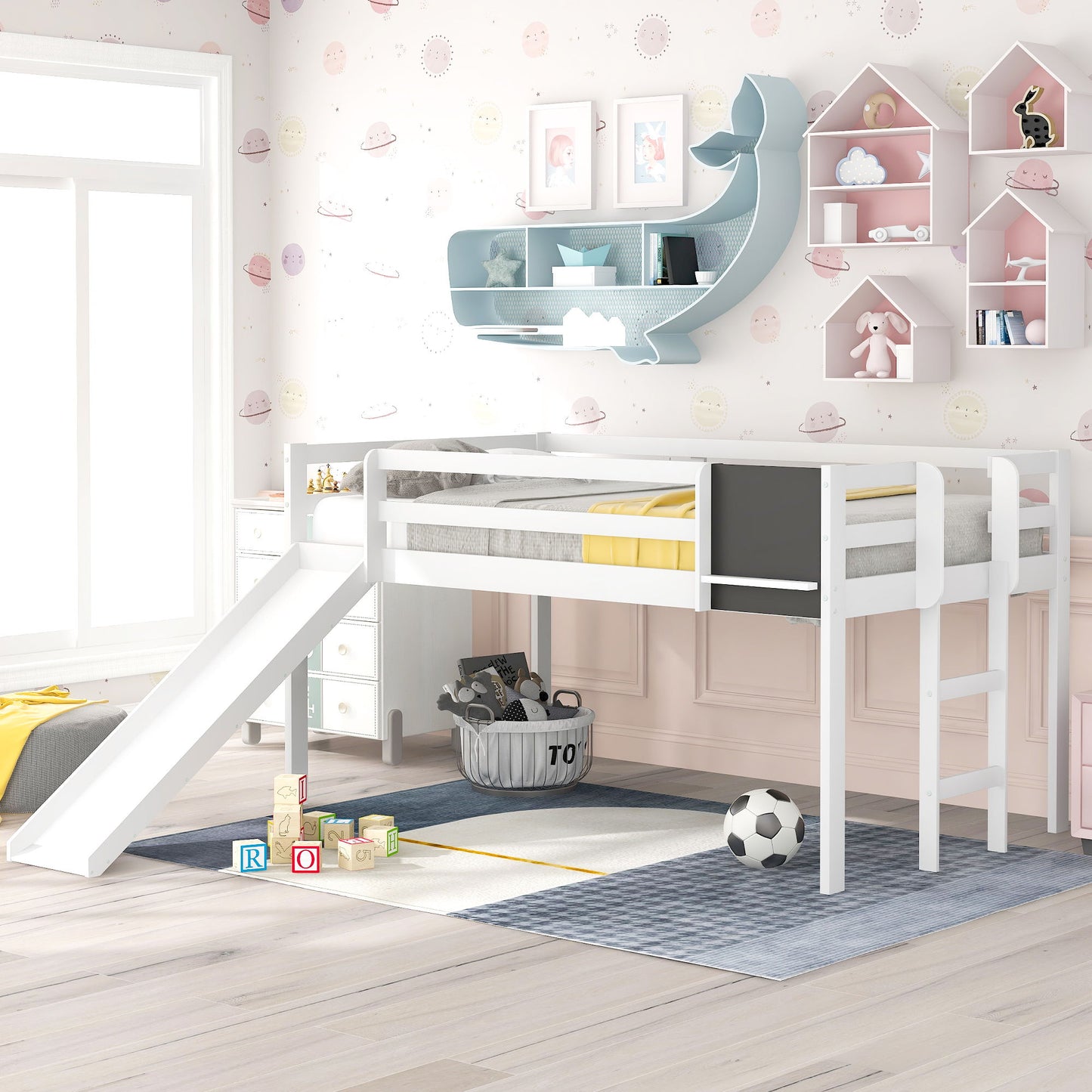 Loft Bed With Slide, Stair And Chalkboard