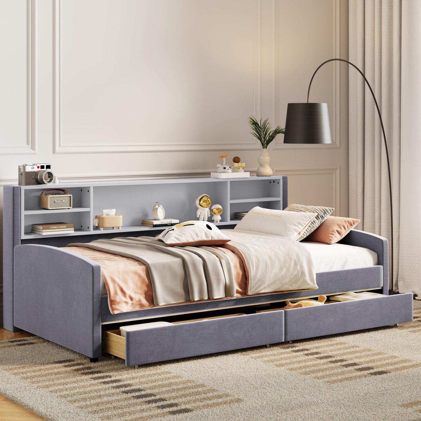 Luxurious Upholstered Platform Bed With Storage Drawers