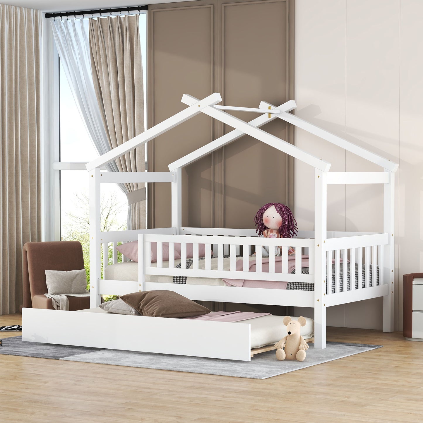 Creativity House Bed With Twin Size Trundle