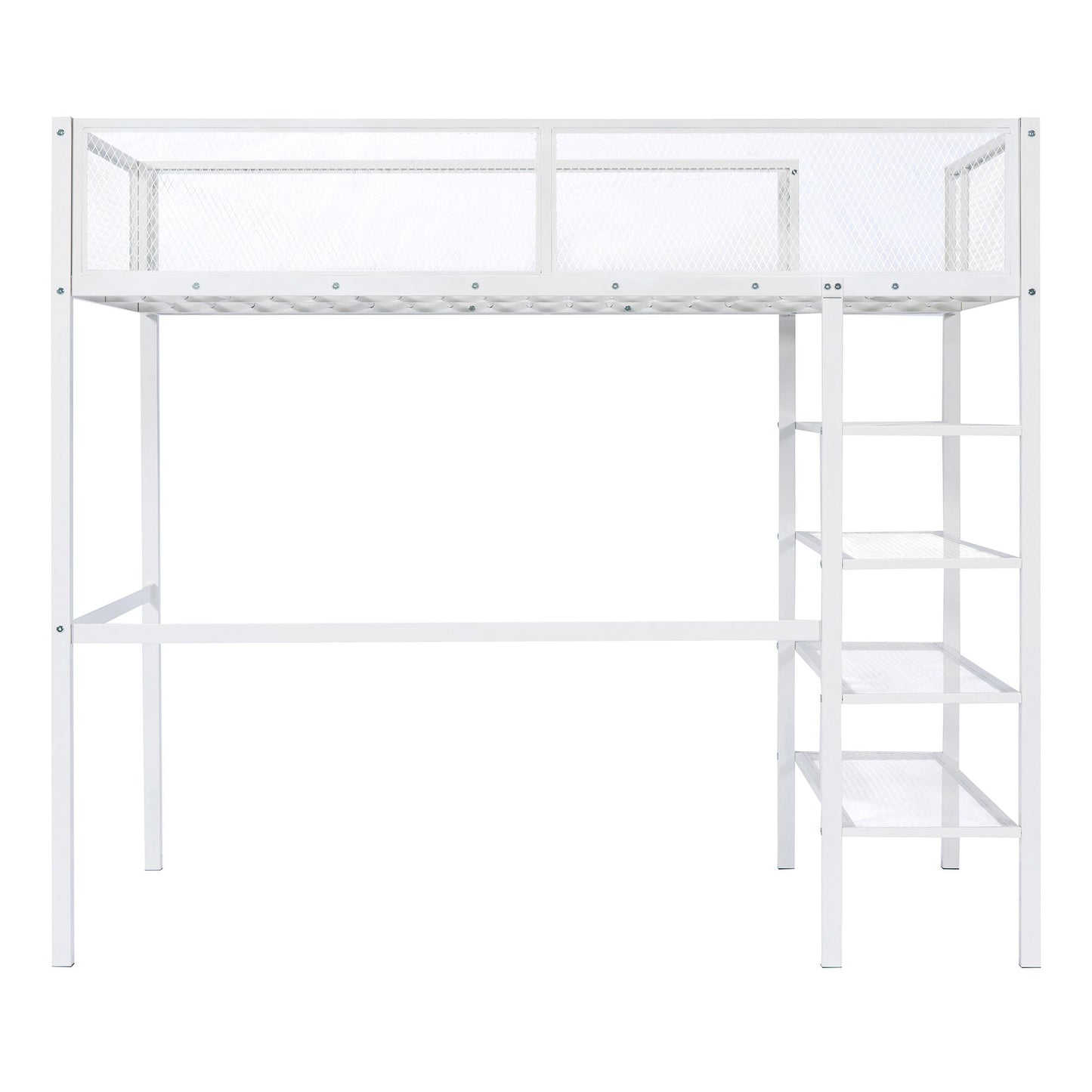 Loft Bed With 4 Tier Shelves And Storage