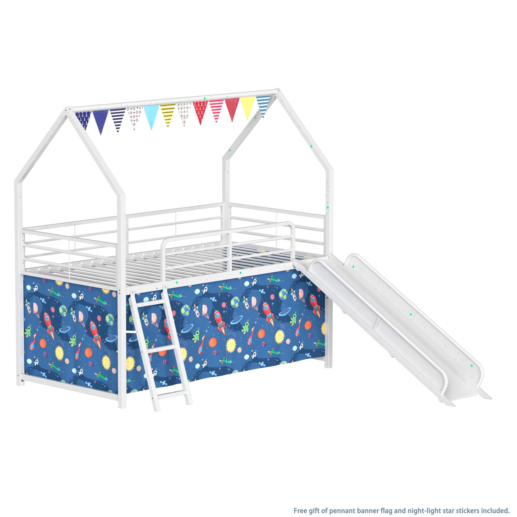 Jack - House Loft Bed With Slide And Curtain Set - Thumbnail 4