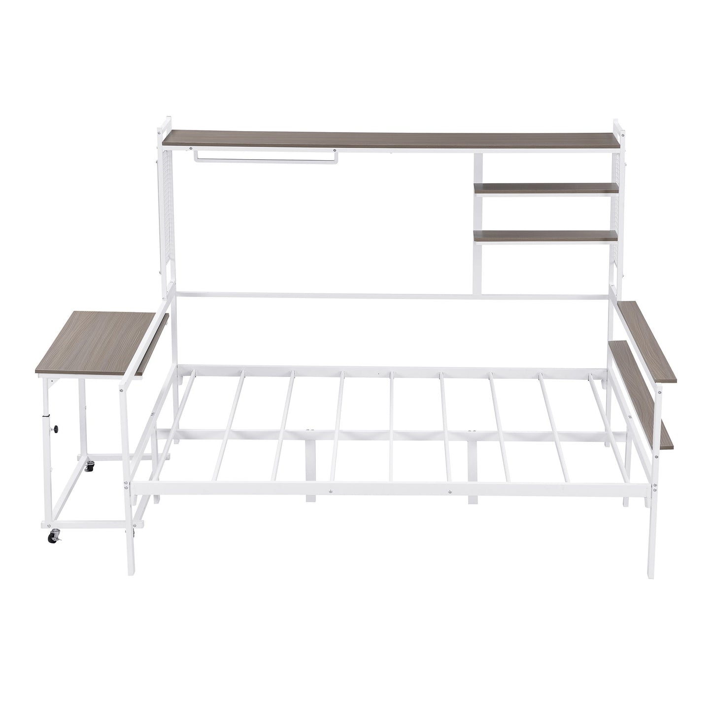 Daybed With Movable Desk, Grid, Shelves And Clothes Hanger